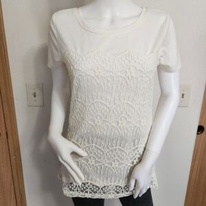 89th & Maddison‎ white lace shirt size small